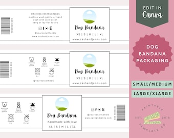 Bearbeitbare Hundebandana-Etiketten | Hundehalstuch Etiketten | Druckbare Hunde Bandana Etiketten | Bearbeitbare Hunde Bandana Wrap Etiketten | Verpackung