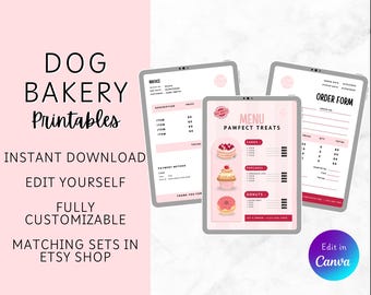 Hundebäckerei Printables, Pet Treat Business Vorlagen, bearbeitbares Hunde-Leckerbissen-Menü, Rechnungs- und Bestellformulare, Haustierbäckerei Canva-Vorlage, PTPS