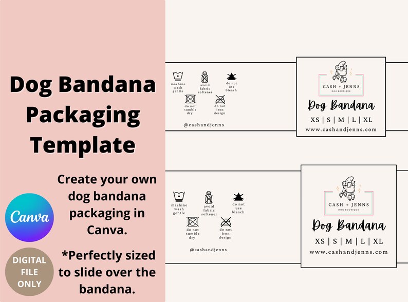 Editable Dog Bandana Labels Dog Bandana Packaging Labels Printable Dog