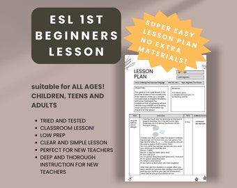 Easy ESL Beginners Lesson: First Classroom Lesson | ESL Classroom Lesson Materials | New ESL Teacher Lesson Plan| No Prep | Easy Esl Lesson