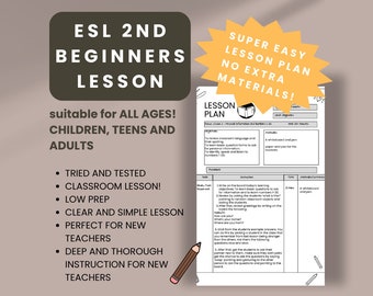 Easy ESL Beginners Lesson: Second Classroom Lesson | ESL Classroom Lesson Materials | New ESL Teacher Lesson Plan| No Prep | Easy Esl Lesson