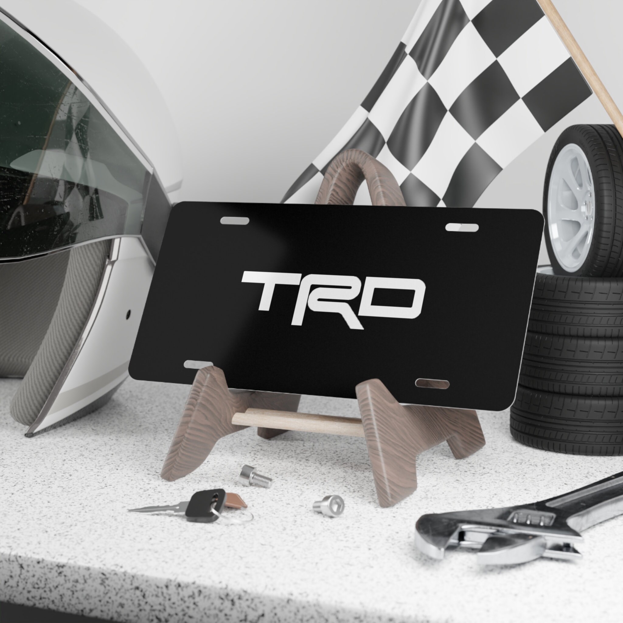 Toyota TRD Aluminum Vanity License Plate White / Black