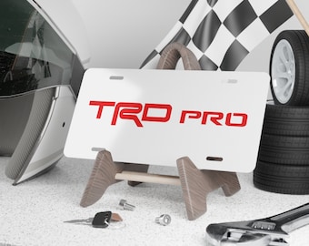 Toyota TRD Aluminum Vanity License Plate Red / White