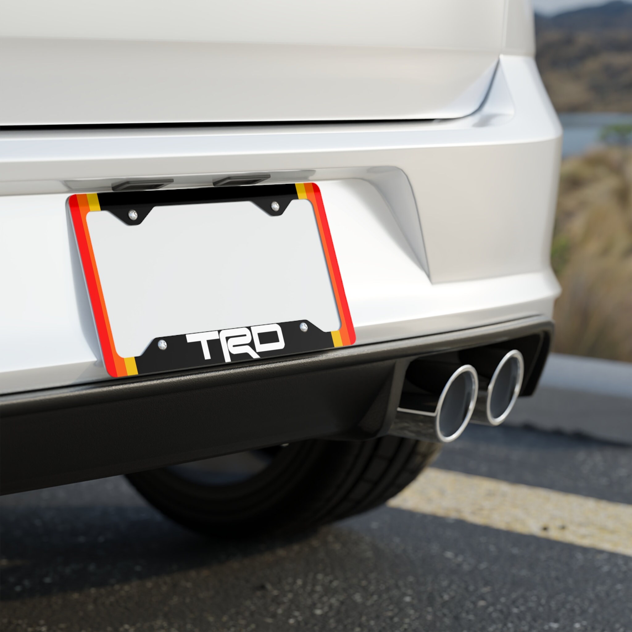 Toyota TRD Retro Flag Metal License Plate Frame - Black