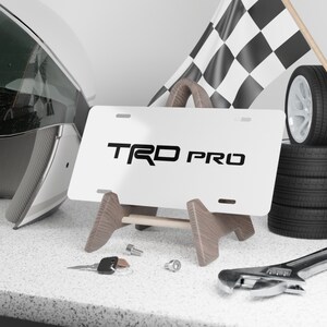 Toyota TRD PRO Aluminum Vanity License Plate Black / White