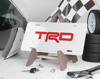 Toyota TRD Aluminum Vanity License Plate Red / White