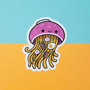 Jellyfish Ramen Cute Sticker - Waterproof Laminated Kawaii Glossy Sticker/Decal for Laptop or Water Bottle