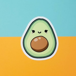 Avocado With Pit Cute Sticker - Waterproof Laminated Kawaii Glossy Sticker/Decal for Laptop or Water Bottle