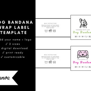 Printable Dog Bandana Wrap Labels Template | Editable Customizable | DIY Pet Hang Tag Wrap Label