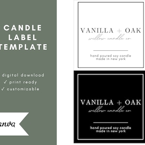 Printable Minimalist Candle Label Template | Customizable Editable DIY | Canva Template | Black and White Script Simple