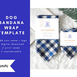 Dog Bandana Label Template Printable | Editable Customizable | DIY Pet Hang Tag Wrap Labels Canva | Bold Bright Classic