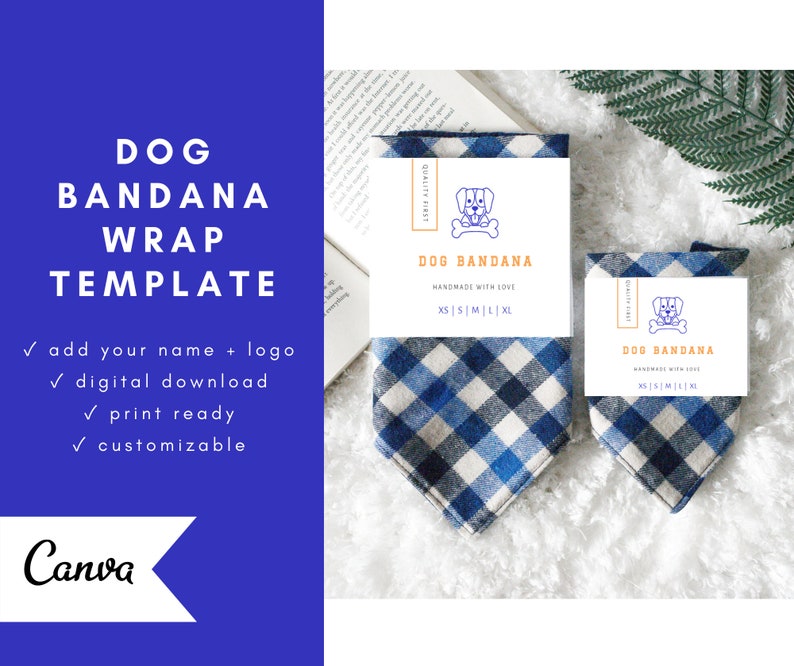Dog Bandana Label Template Printable Editable Customizable Etsy