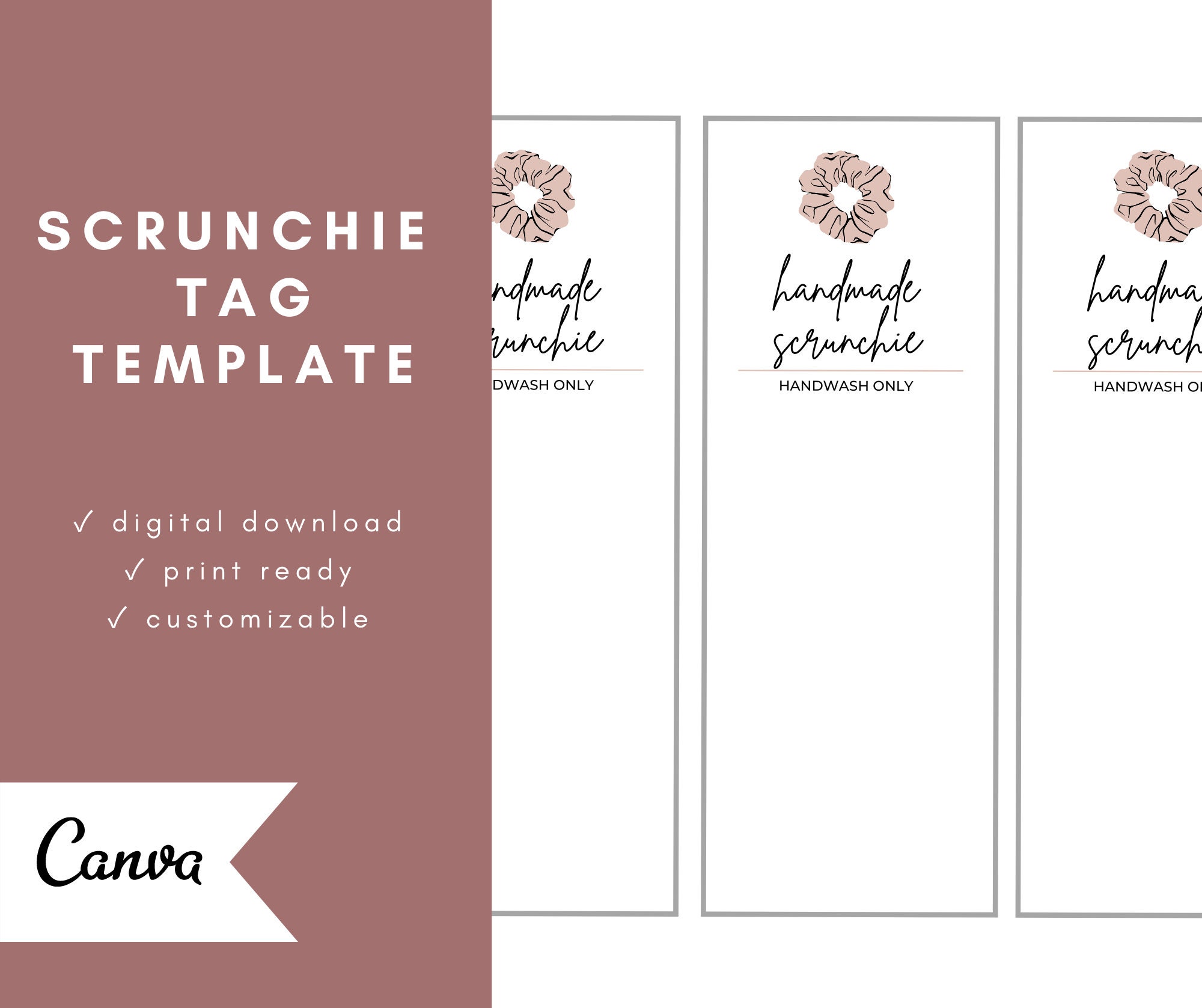 Printable Scrunchie Hang Tags Customizable Editable Canva - Etsy