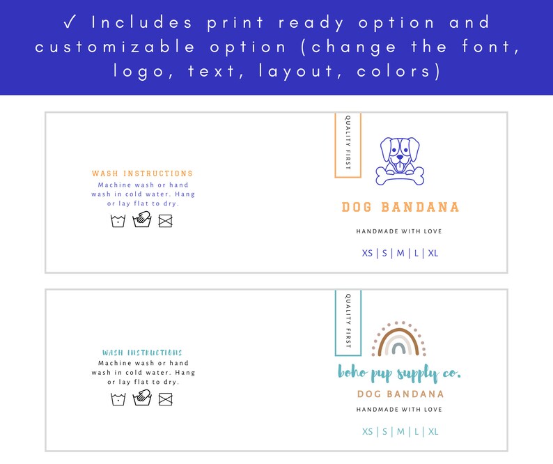 Dog Bandana Label Template Printable Editable Customizable Etsy