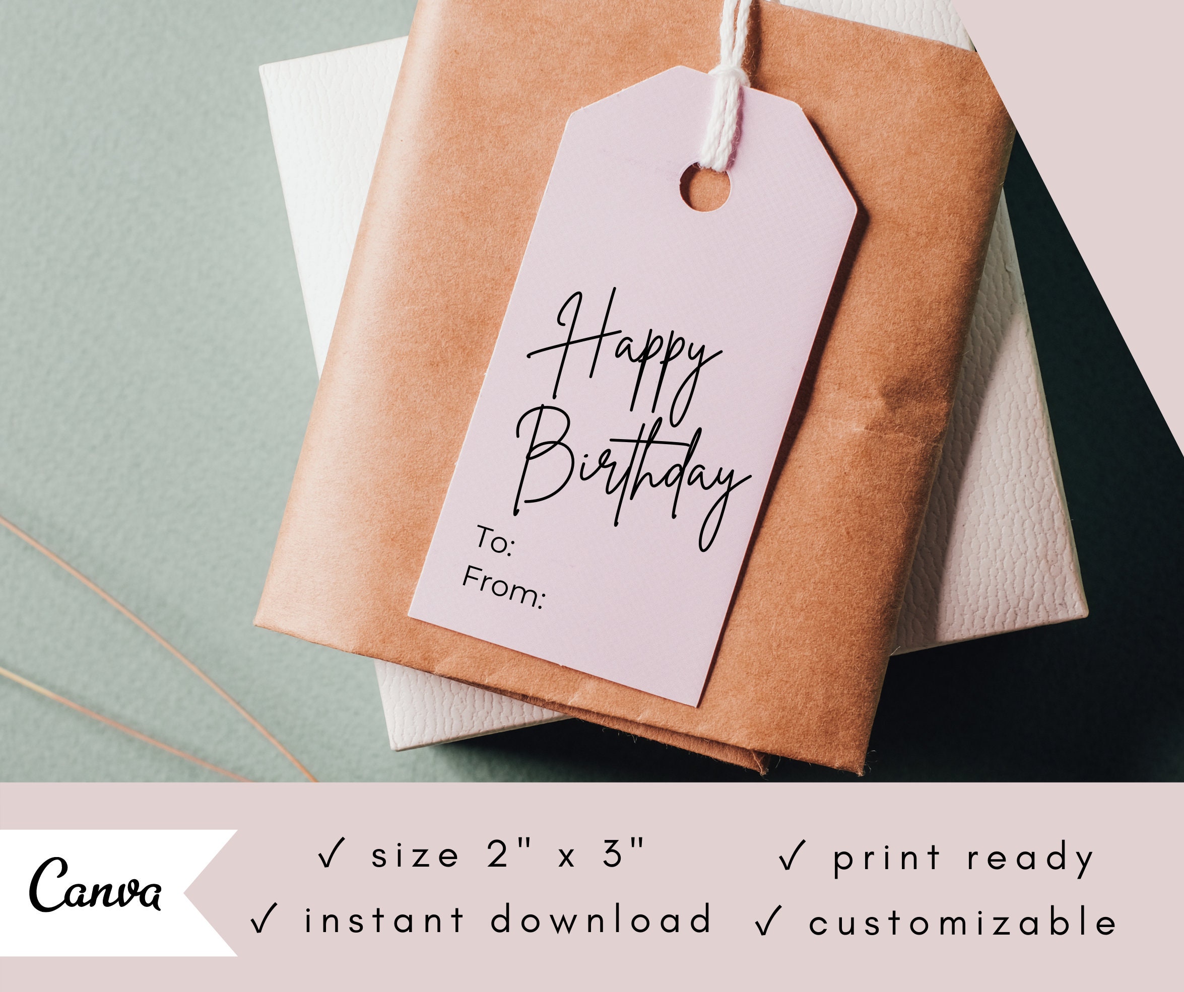 Editable Canva Template Happy Birthday Gift Tag Printable Customizable