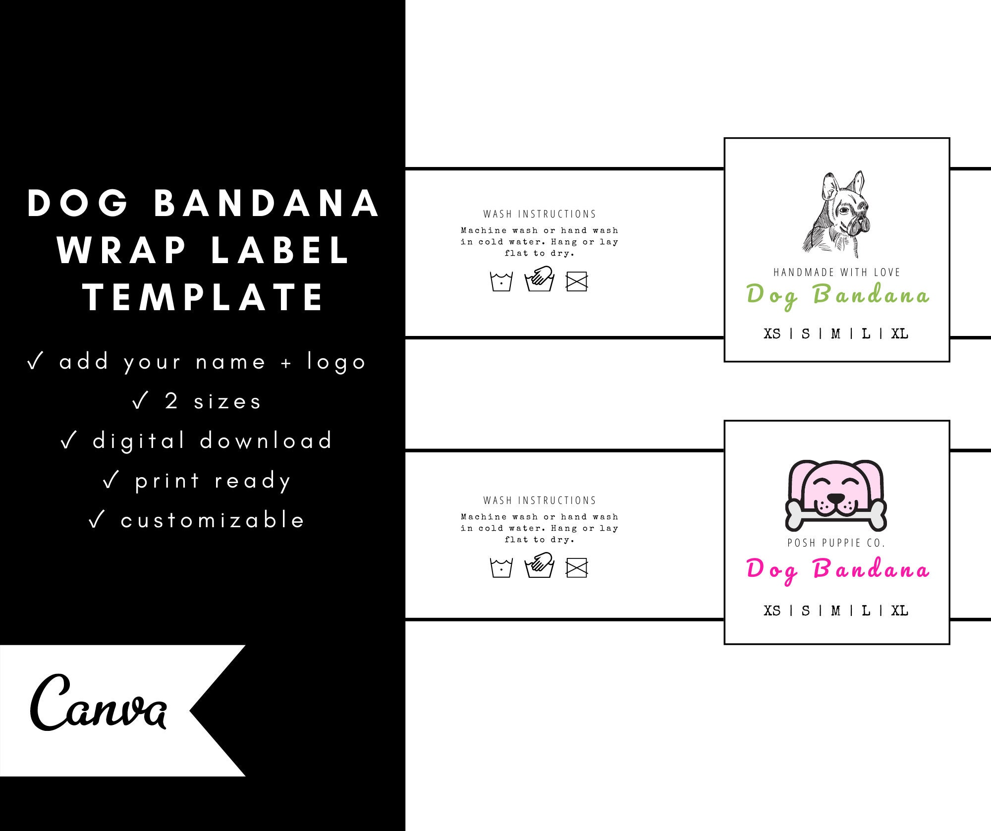 Printable Dog Bandana Wrap Labels Template Editable Etsy
