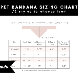 Dog Cat Bandana Sizing Chart, Editable Customizable, Pet Accessory Small Business Size Guide Chart