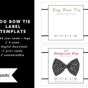 Printable Dog Bow Tie Card Labels Template | Editable Customizable | DIY Pet Hang Tag Bowtie Label Cards