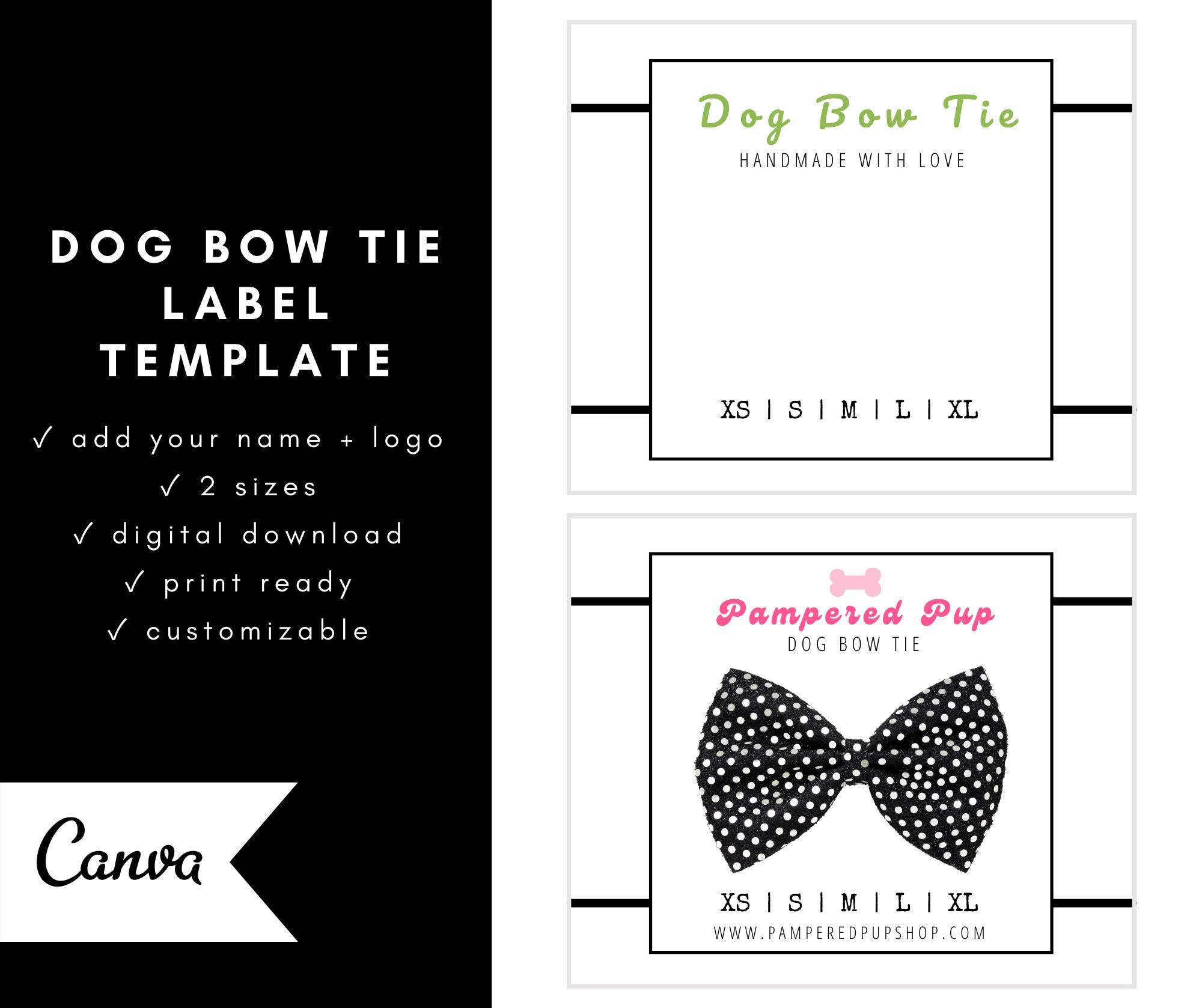 Bow Tie Pet Tag Dog Cat Personalized Bone Monogram 