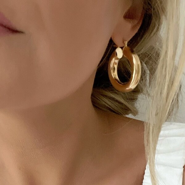 18k Gold Filled Chunky Hoop Earrings, Chunky Hoops, Thick Gold Hoop Earrings, Tube Hoops, Gifts For Her, Large Hoop Earrings, Gift For Mom