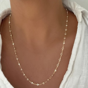 Necklace • Dainty Layering Necklace • Gold Necklace • Diamond Pave Beaded Necklace Custom Length Chain • Minimalist Jewelry •Bridesmaid Gift