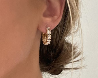 Chain Link Stud Earrings, Gold Filled Minimalist Stud Earrings, Cubic Zirconia Earrings, Front to Back Studs, Bridal Jewelry
