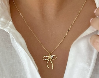 Bow Necklace, Gold Bow Necklace, Ribbon Necklace, Tied Bow Necklace, Dainty Necklace, Gold Ribbon, Minimalist Bow Necklace, Gift For Her