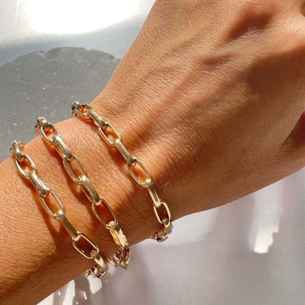 18k Gold Filled Link Chain Bracelet, Stack Bracelet, Gold Filled Bracelet, Gold Chain Bracelet, Paper Clip Chain Bracelets, Flat Chain Gold