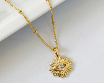 Gold Evil Eye Necklace, Minimalist Necklace, Evil Eye Charm, Gift For Her, Birthday Gift, Dainty Necklace, Bridesmaid Gift, Protection Charm