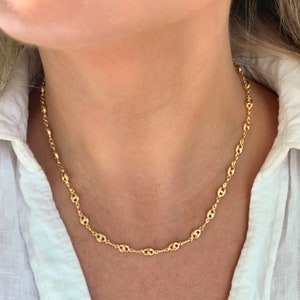 Gold Filled Chain, Gold Filled Mariner Chain, Anchor Mariner Chain, Puffed Mariner Link Chain, Gold Choker Necklace, Gold Mariner Chain