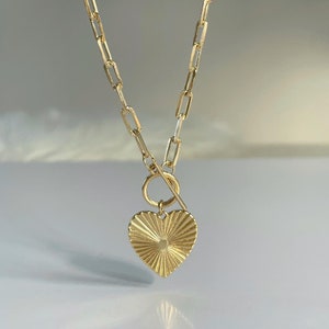 Gold Heart Toggle Necklace, Heart Necklace, 18k Gold Filled Heart Necklace, Gold Necklace, Layering Necklace, Jewelry Gift For Her