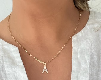 Initial Necklace, Letter Necklace, Paperclip Necklace, Personalized Name Necklace, Wife Gifts, Gifts for Mom, Moms Gift, Birthday Gift,