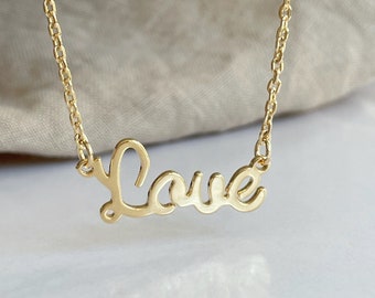 18k Gold Filled Love Necklace, Script Love Necklace, Dainty Necklace, Modern Necklace, Love Necklace, Gift For Her, Jewelry Gift For Her