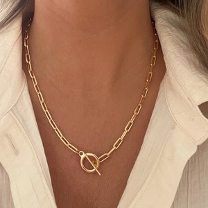 18k Gold Filled Layering Link Necklace with Toggle Clasp, Paper Clip Necklace, Minimalist Necklace, Everyday Chain Necklace, Layering Chain