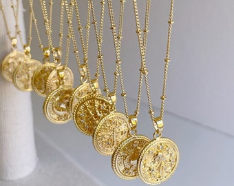 Zodiac Necklace, Gold Necklace, Zodiac Coin Necklace, Scorpio Zodiac Necklace, Personalized Gift, Jewelry Gift For Her, Leo Gift, Virgo Gift
