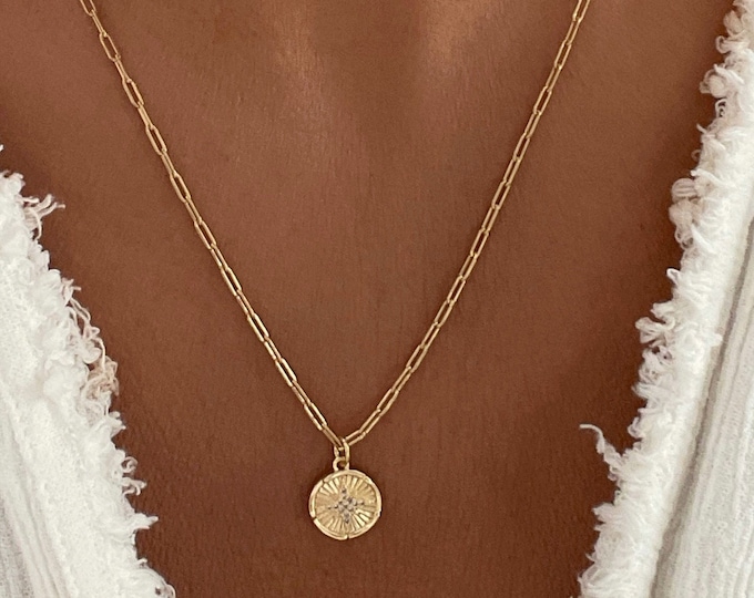 Gold Filled Necklace Coin Necklace Medallion Necklace Dainty Necklace Gold Pendant Necklace Gold Gift For Her Everyday Necklace Gift