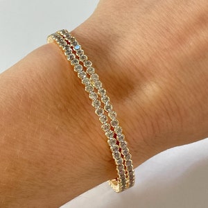 Tennis Bangle Bracelet, Gold Tennis Bracelet, Cubic Zirconia Tennis Bangle Bracelet, Dainty Bracelet, Diamond Bracelet, Gift For Her