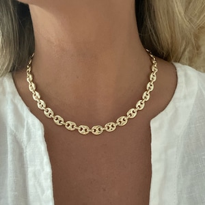 Puffed Mariner Link Chain Necklace, Gold Chain, Gold Puff Chain, Gold Mariner Necklace, Anchor Link Chain Necklace, Thick Chain, Birthday
