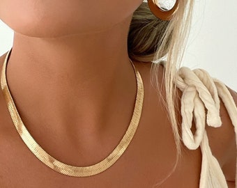 18k Gold Filled Herringbone Chain Necklace, Snake Chain Necklace, Thick Herringbone, Layering Necklace, Gift, Gift For Her, Gold Chain