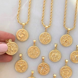 Zodiac Necklace, Gold Coin Zodiac Necklace, Minimalist Jewelry Gift For Her, Pisces Necklace, Aquarius Necklace, Personalized Gift For Women image 5