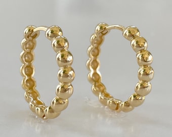 Beaded Hoop Earrings, Gold Beaded Hoop Earrings, 18k Gold Hoop Earrings, Minimalist Gold Earrings, Gift for Daughter, Gold Hoop Earrings