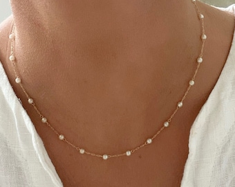 Dainty Pearl Necklace, Pearl Chain, Minimalist Pearl Necklace, Dainty Necklace, Bridesmaid Gift, Wedding Necklace, Gift For Her, Wedding