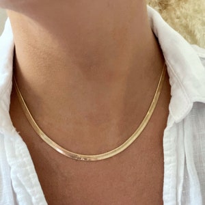 18k Gold Filled Herringbone Chain Necklace, Mother&#39;s Day Gift, Snake Chain Necklace, Layering Necklace, Waterproof Necklace, Herringbone