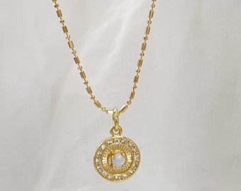 Opal Necklace, Opal Jewelry, Medallion Necklace, Dainty Necklace, Coin Necklace, Gold Pendant Necklace, Minimalist Opal Necklace, Birthday