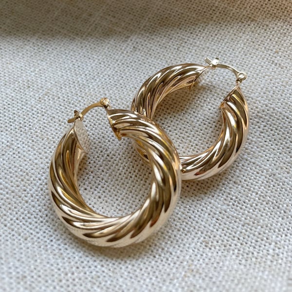 Twisted Gold Hoops, Chunky Gold Hoop Earrings, Chunky Twist Hoops, 18K Gold Filled Hoops, Thick Gold Hoop Earrings, Bold Twist Earrings