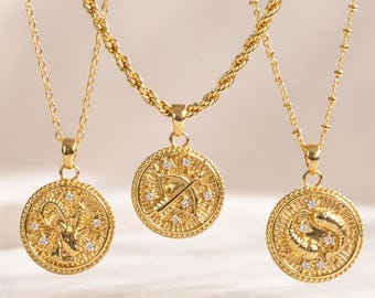 Gold Zodiac Necklace Personalized Gift For Her Scorpio Sagittarius Libra Aquarius Pisces Zodiac Jewelry Gift For Women Birthday Gift