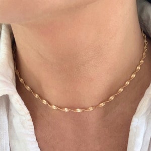 Gold Chain Necklace, Herringbone Chain, Dainty Twist Chain, Snake Chain, Gold Choker Necklace, Twist Gold Chain, Dainty Necklace, Gold Twist