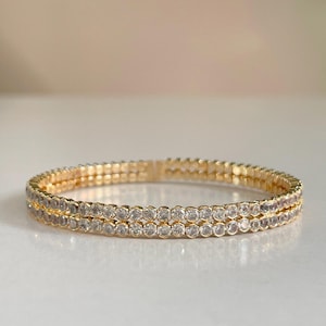 Tennis Bangle Bracelet, Gold Tennis Bracelet, Cubic Zirconia Tennis Bangle Bracelet, Dainty Bracelet, Diamond Bracelet, Gift For Her