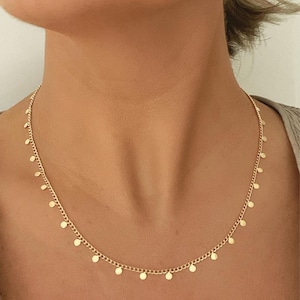 Gold Sequin Choker Necklace, Dainty Gold Jewelry, 18k Gold Filled Dot Chain, Delicate Disc Choker, Layering Necklace, Everyday Gift for Her