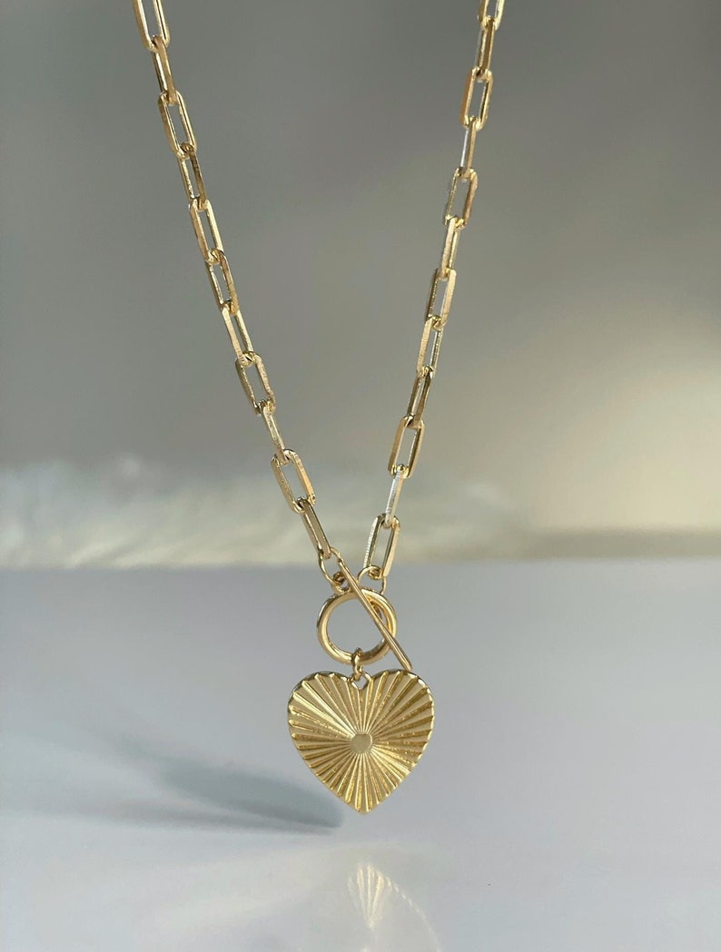 Gold Heart Toggle Necklace, Heart Necklace, 18k Gold Filled Heart Necklace, Gold Necklace, Layering Necklace, Jewelry Gift For Her